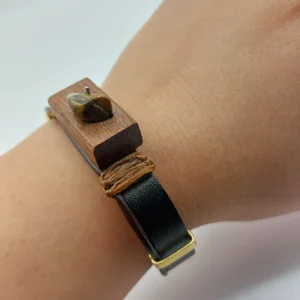 دستبند چرم و چوب و سنگ